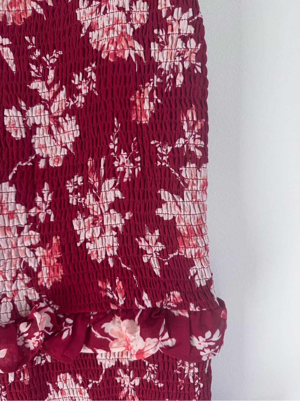 A&F Floral Smocked Midi Skirt in Burgundy